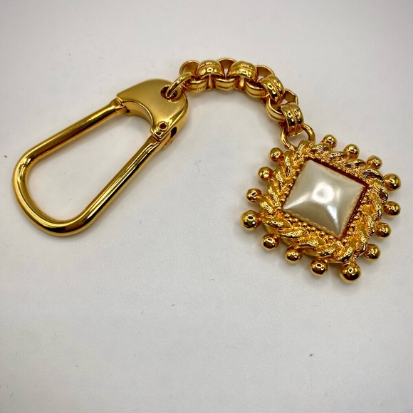 St. John Jewelry - ST JOHN Knits Keychain Charm Vintage Rhombus Studs Pearl Signed Logo Mint cond.